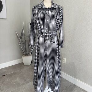L.N.V White & Black Plaid Button-Up Dress